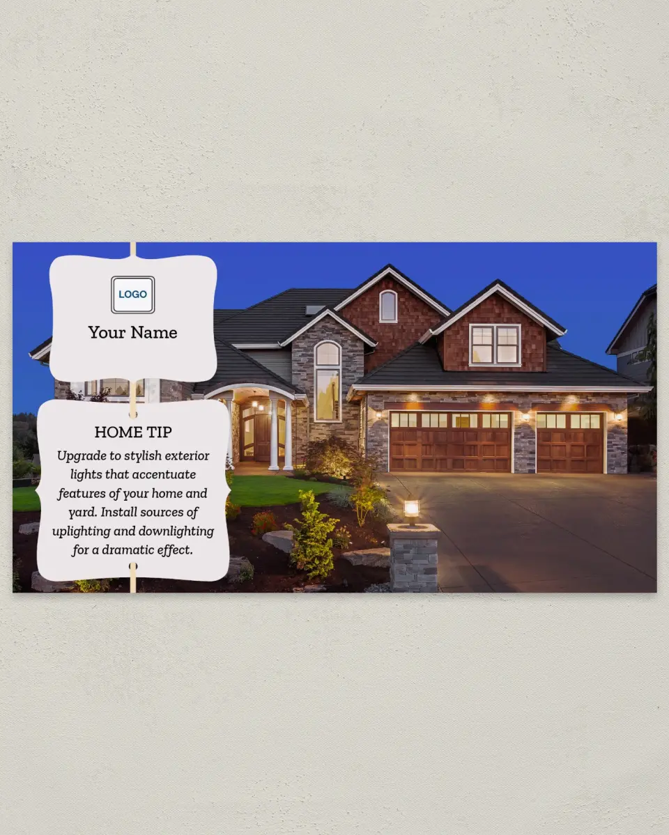 This is a 6" x 11" Postcard called Home Tip - Stylish Exterior printed in full color