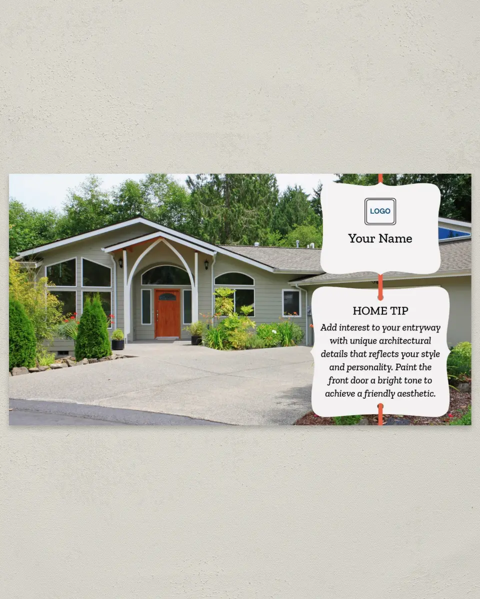 This is a 6" x 11" Postcard called Home Tip - Entryway Interest printed in full color