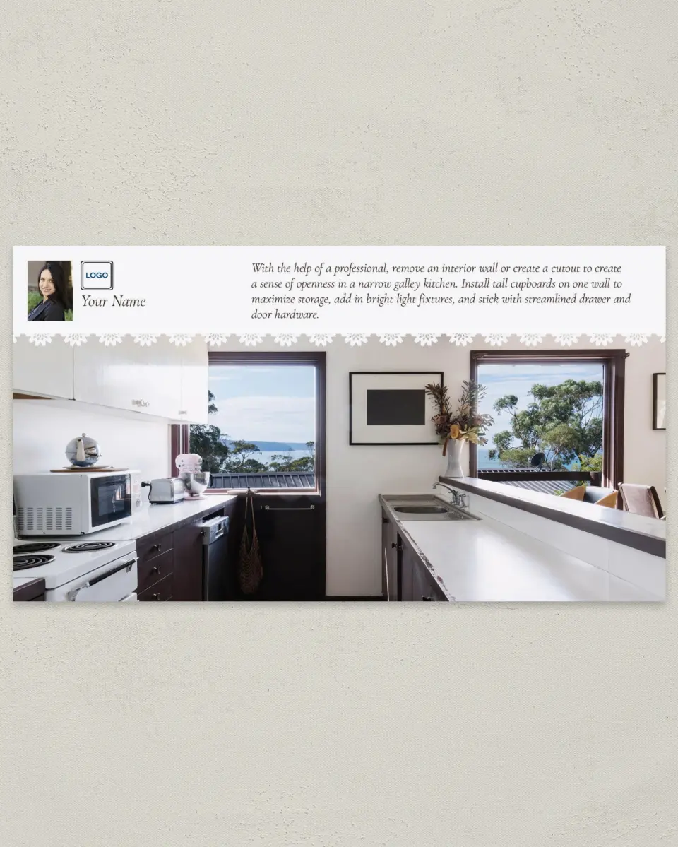 This is a 6" x 11" Postcard called Open Kitchen printed in full color