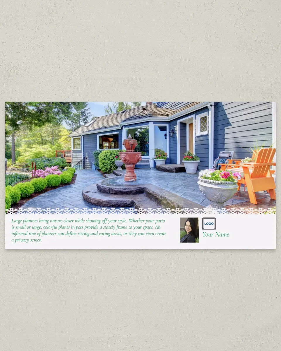 This is a 6" x 11" Postcard called Colorful Planters printed in full color