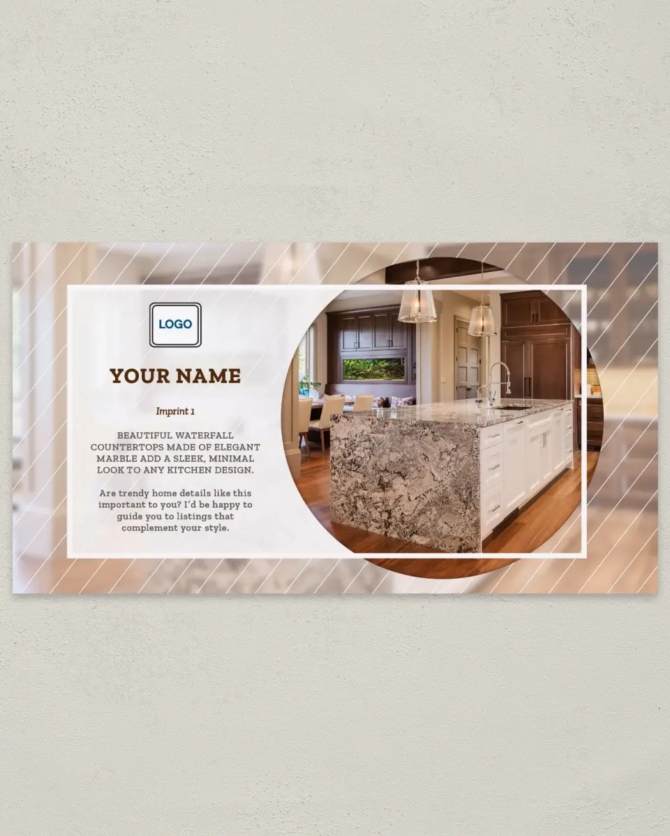 This is a 6" x 11" Postcard called Waterfall Countertop printed in full color