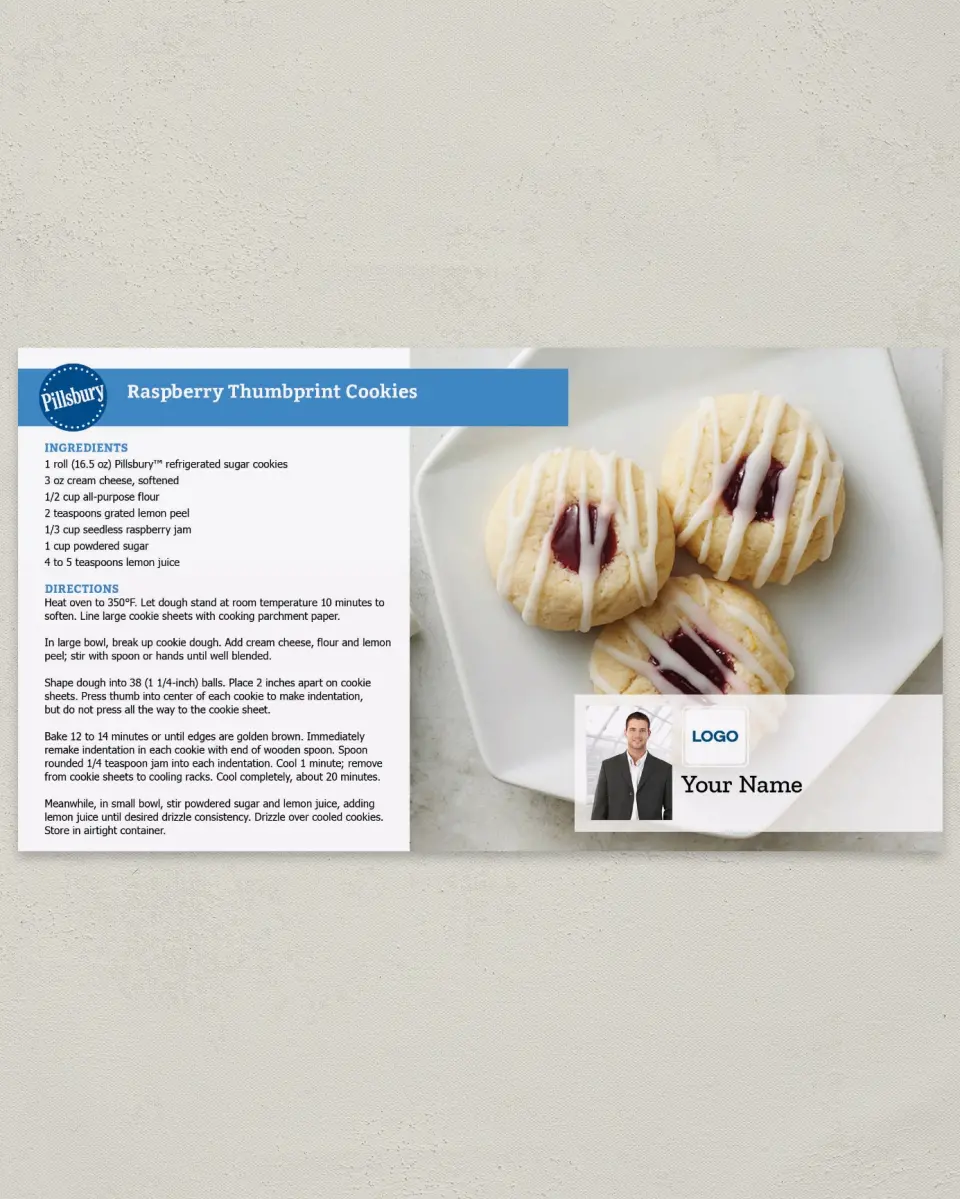 This is a 6" x 11" Postcard called Raspberry Thumbprint Cookies printed in full color