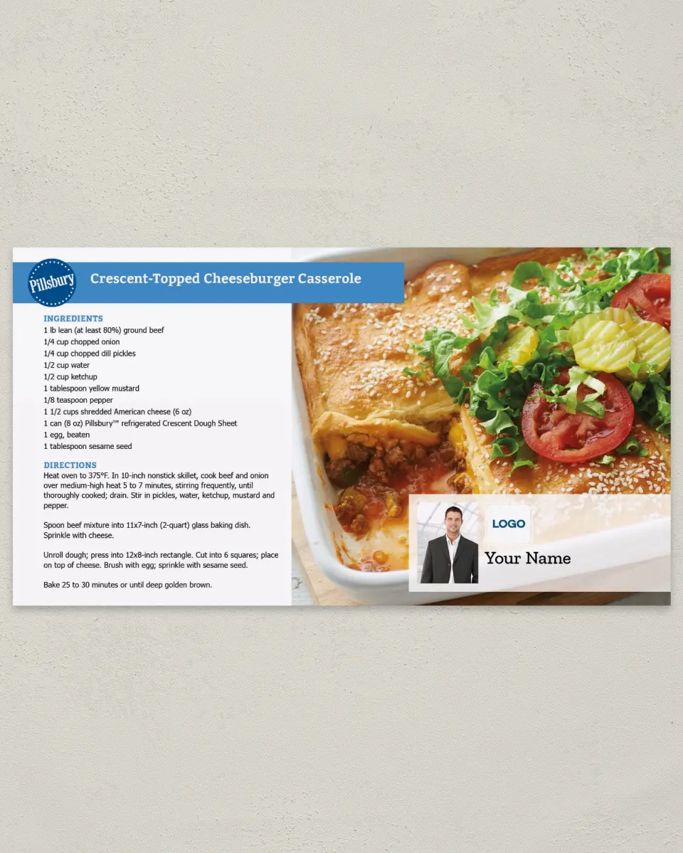 This is a 6" x 11" Postcard called Crescent- Topped Cheeseburger Casserole printed in full color