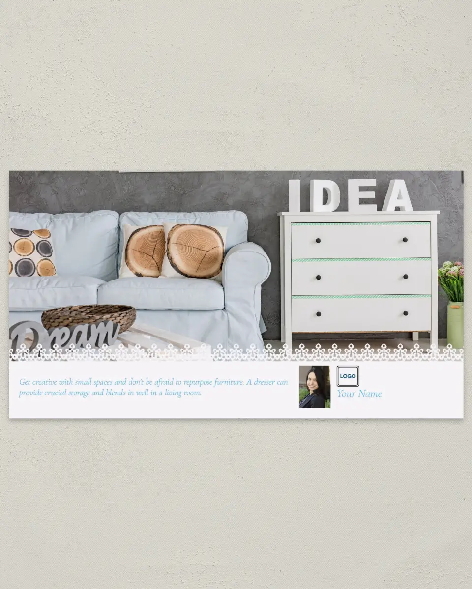 This is a 6" x 11" Postcard called Home Tip - Get Creative printed in full color