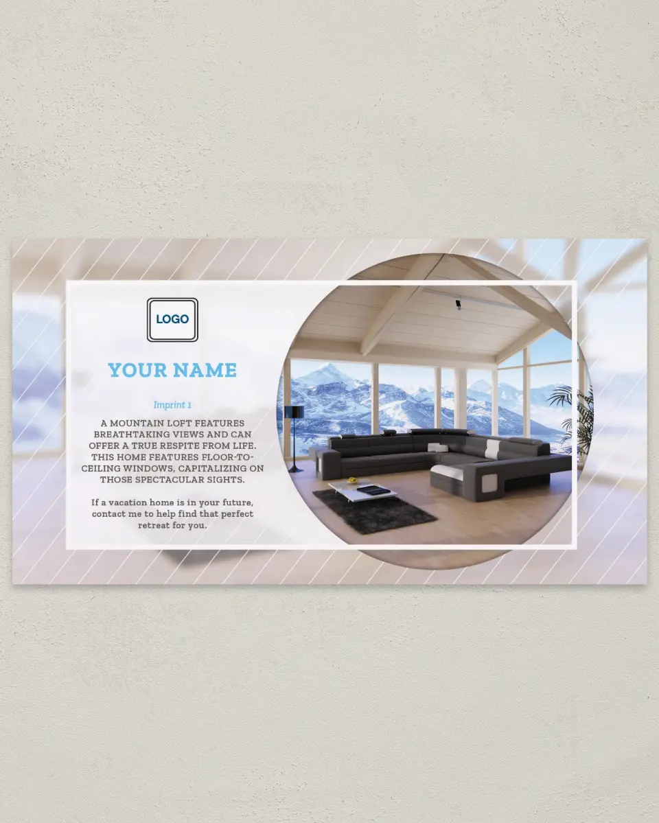 This is a 6" x 11" Postcard called Mountain Loft printed in full color