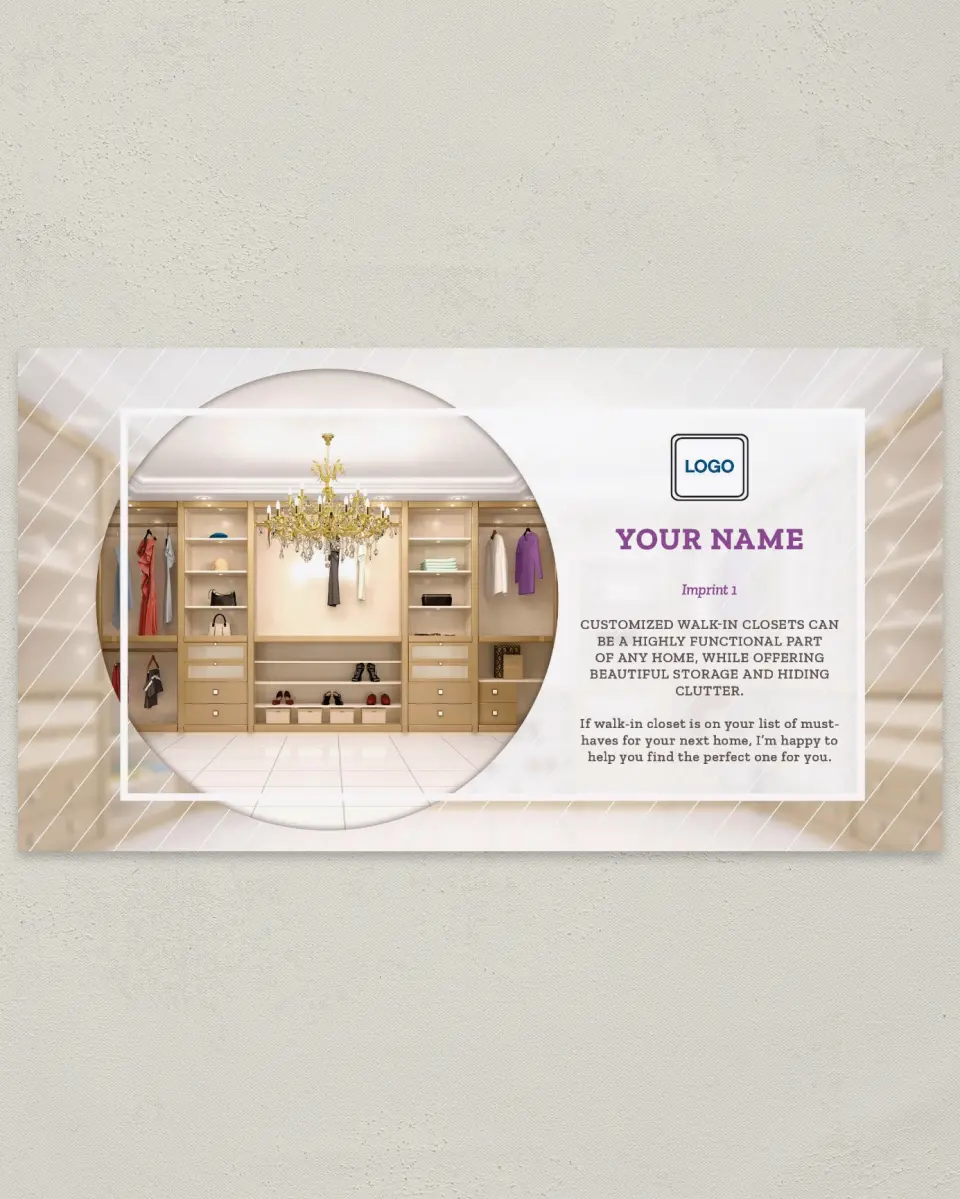 This is a 6" x 11" Postcard called Closet Envy printed in full color
