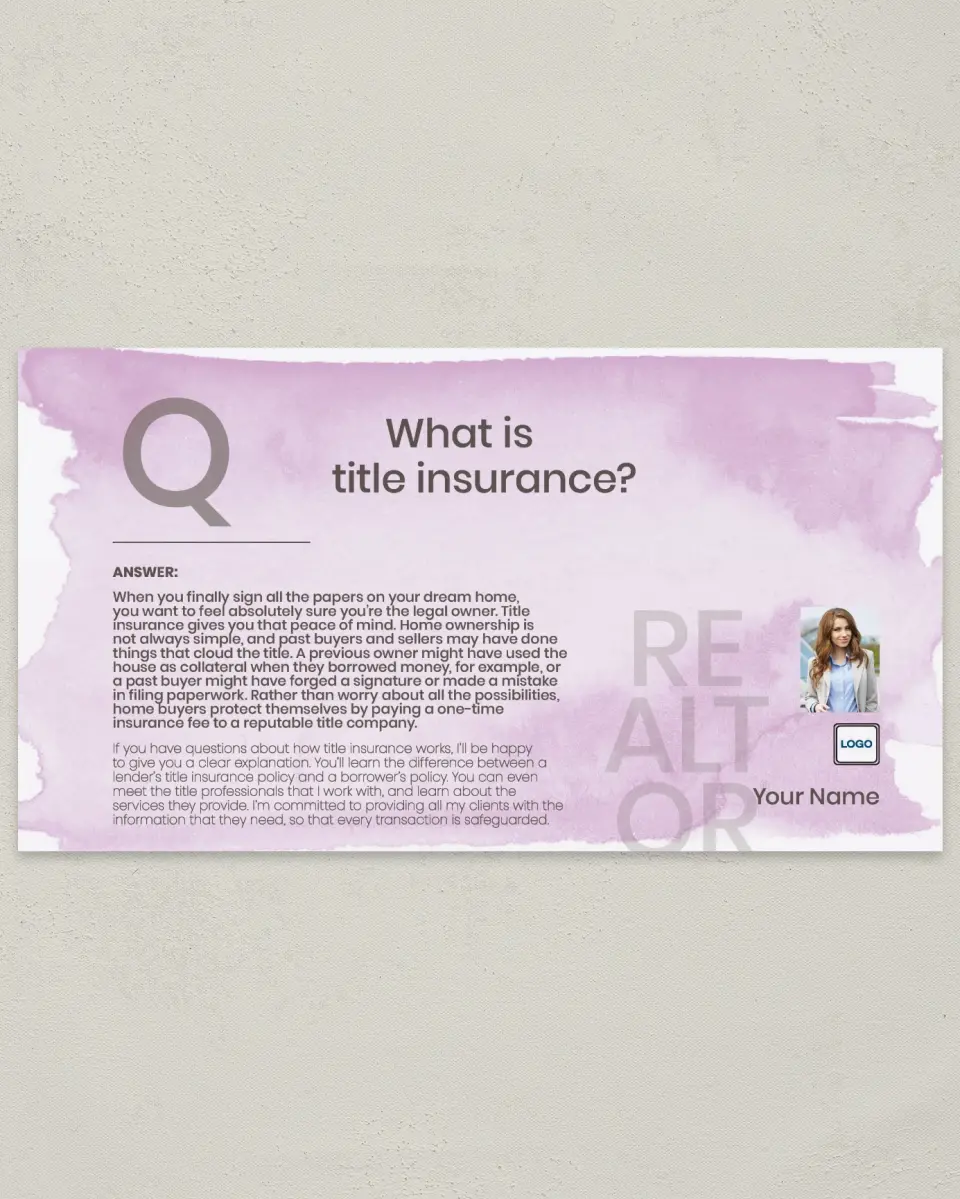 This is a 6" x 11" Postcard called Title Insurance printed in full color