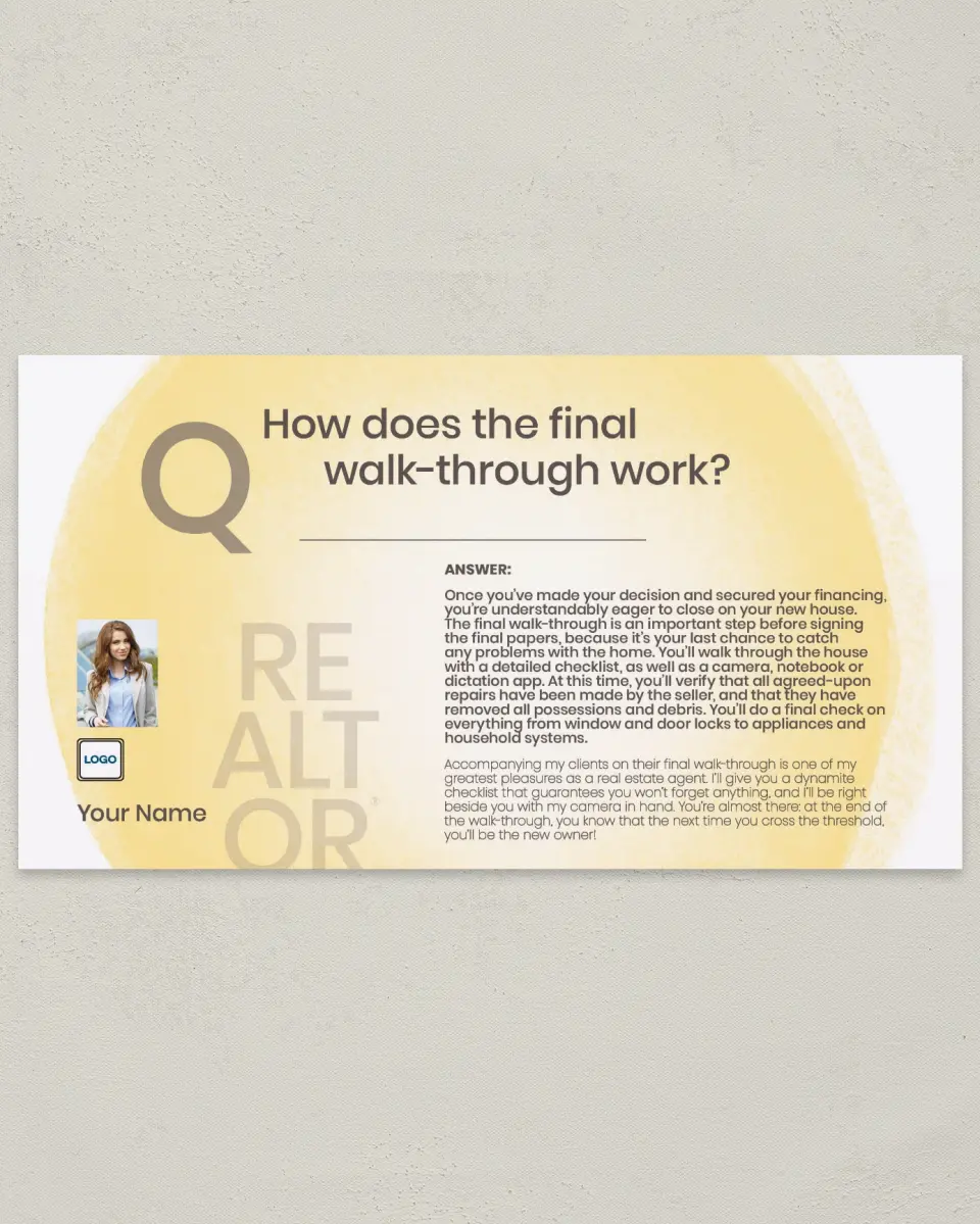 This is a 6" x 11" Postcard called Final Walk-Through printed in full color