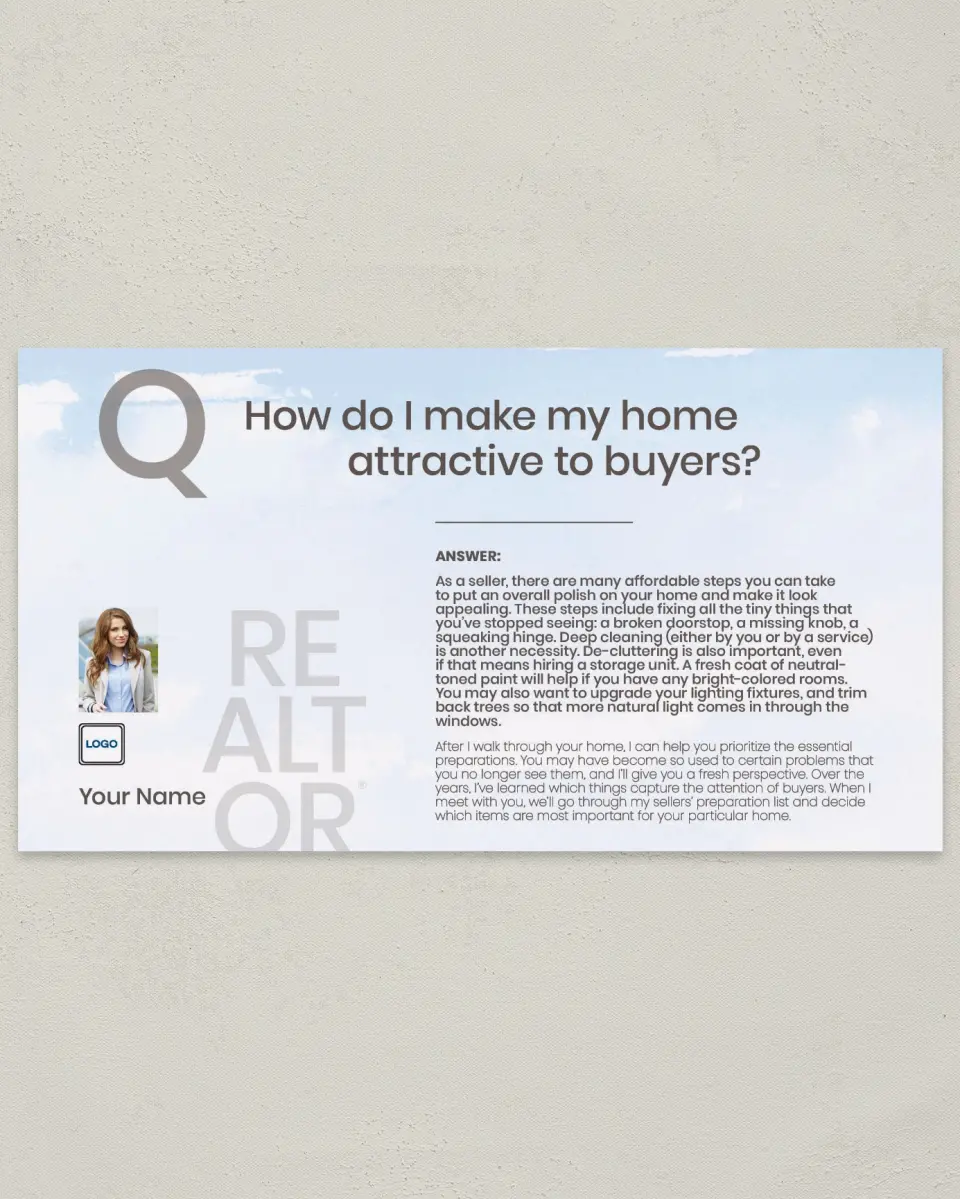 This is a 6" x 11" Postcard called Attract Buyers printed in full color