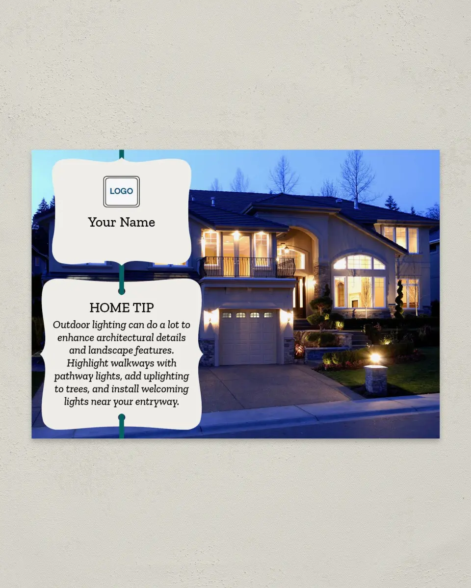 This is a 4¼" x 6" Postcard called Home Tip - Exterior Lighting printed in full color