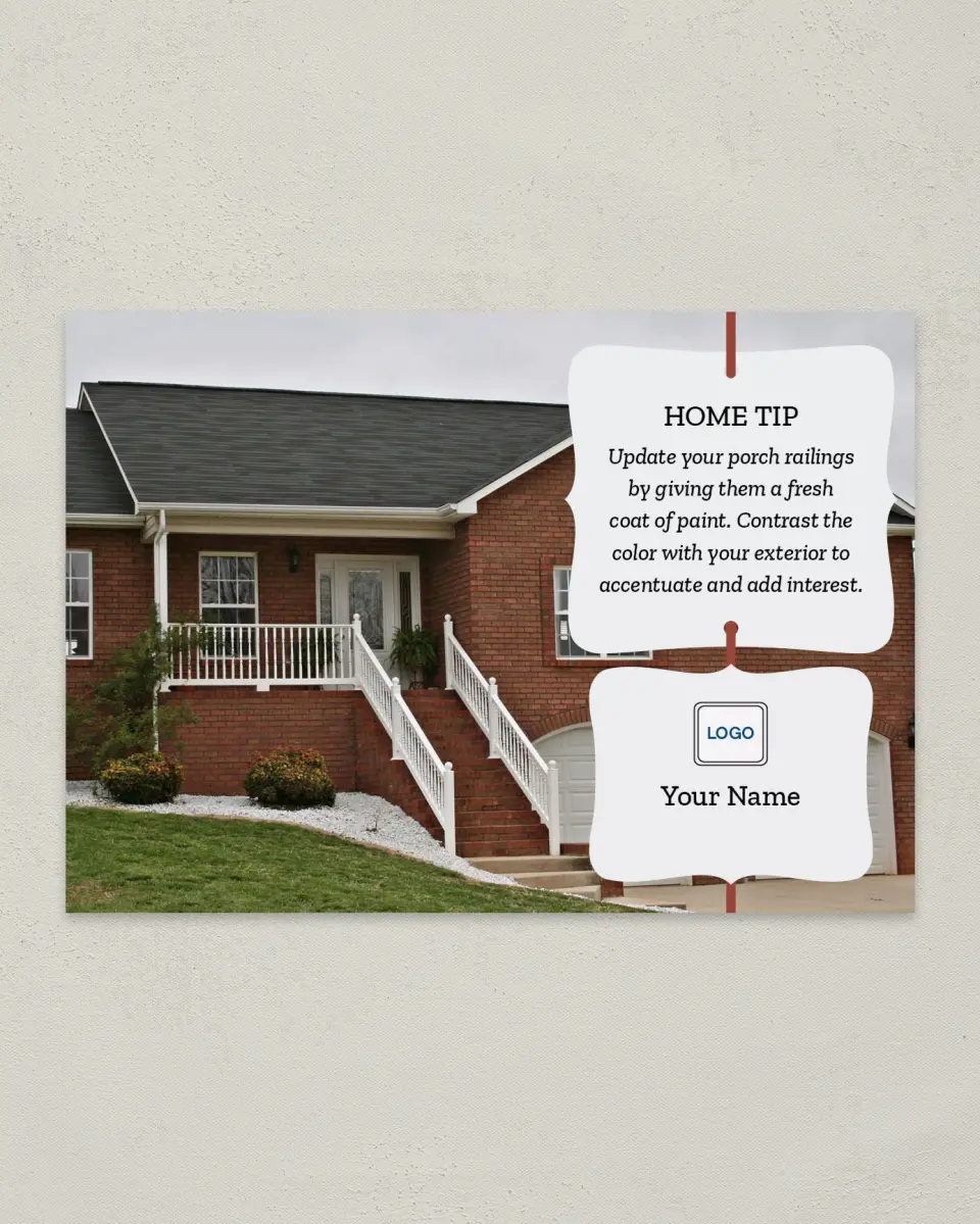 This is a 4¼" x 6" Postcard called Home Tip - Porch Railings printed in full color