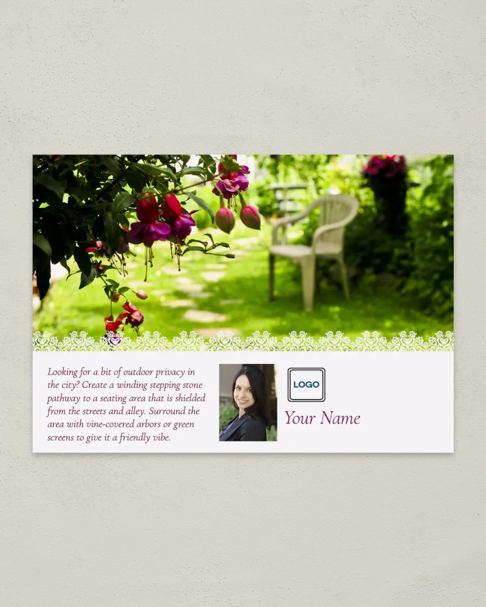 This is a 4¼" x 6" Postcard called Home Tip - Outdoor Serenity printed in full color