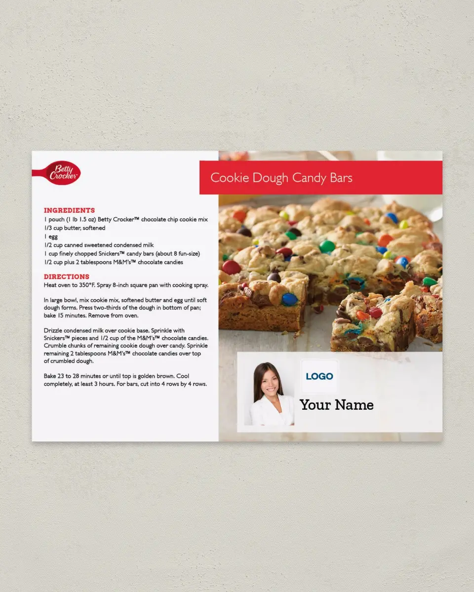 This is a 4¼" x 6" Postcard called Betty Crocker -  Cookie Dough Candy Bars printed in full color