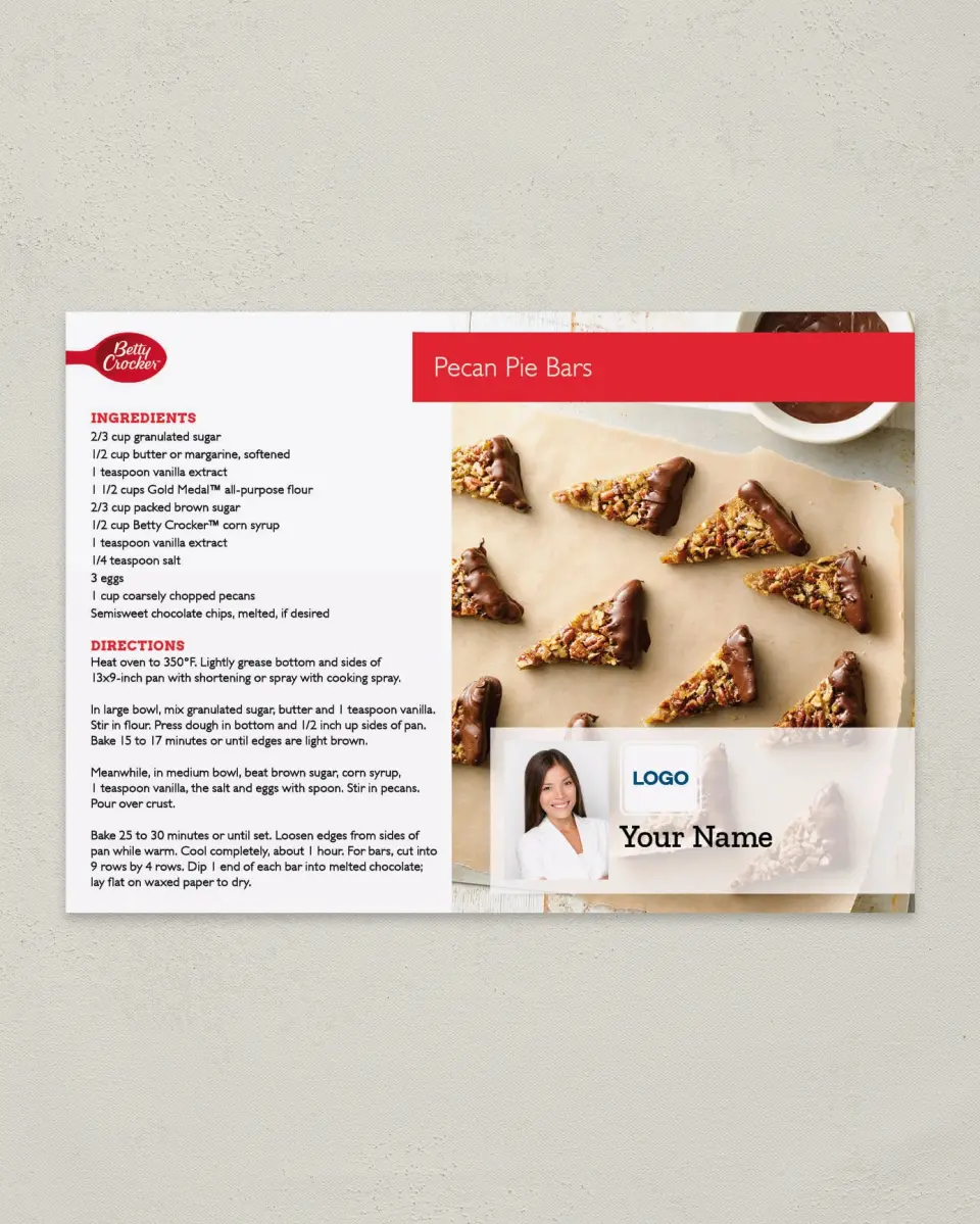 This is a 4¼" x 6" Postcard called Betty Crocker -  Pecan Pie Bars printed in full color