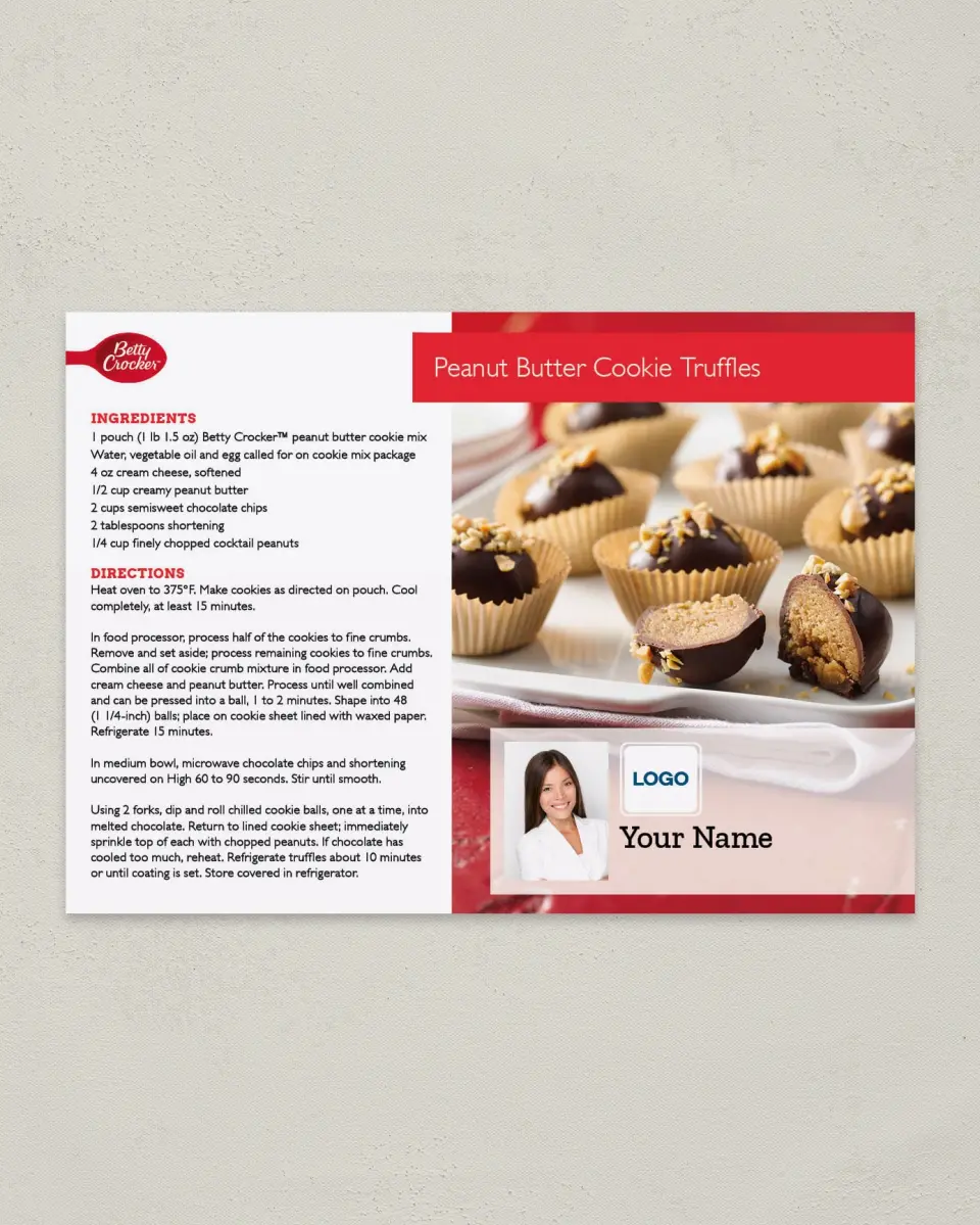 This is a 4¼" x 6" Postcard called Betty Crocker -  Peanut Butter Cookie Truffles printed in full color