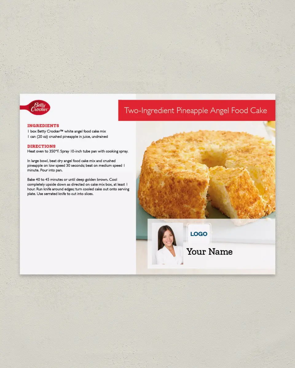 This is a 4¼" x 6" Postcard called Betty Crocker -  Angel Food Cake printed in full color