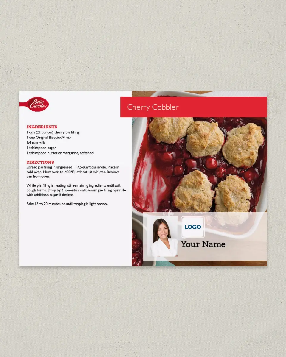 This is a 4¼" x 6" Postcard called Betty Crocker -  Cherry Cobbler printed in full color