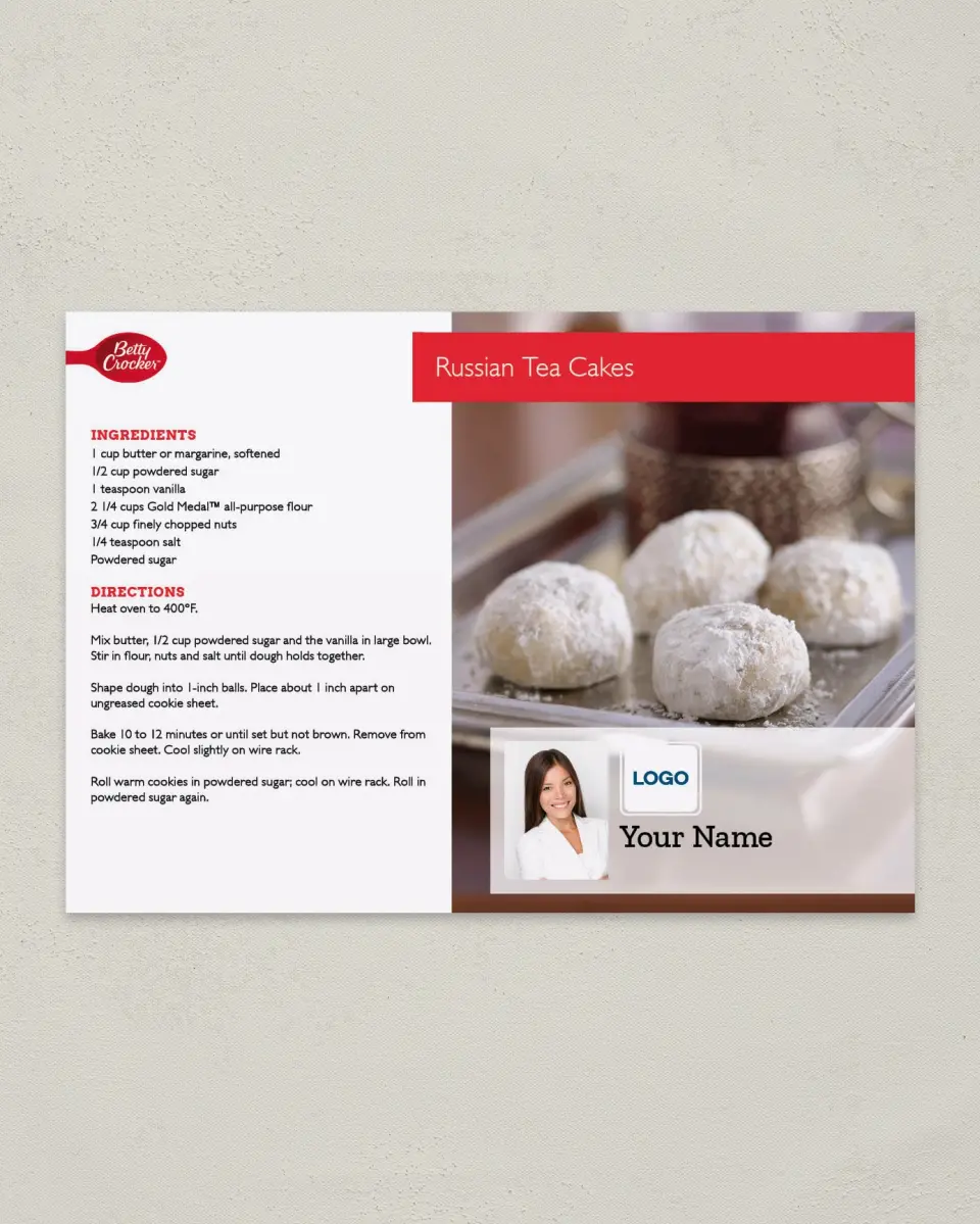 This is a 4¼" x 6" Postcard called Betty Crocker -  Russian Tea Cakes printed in full color