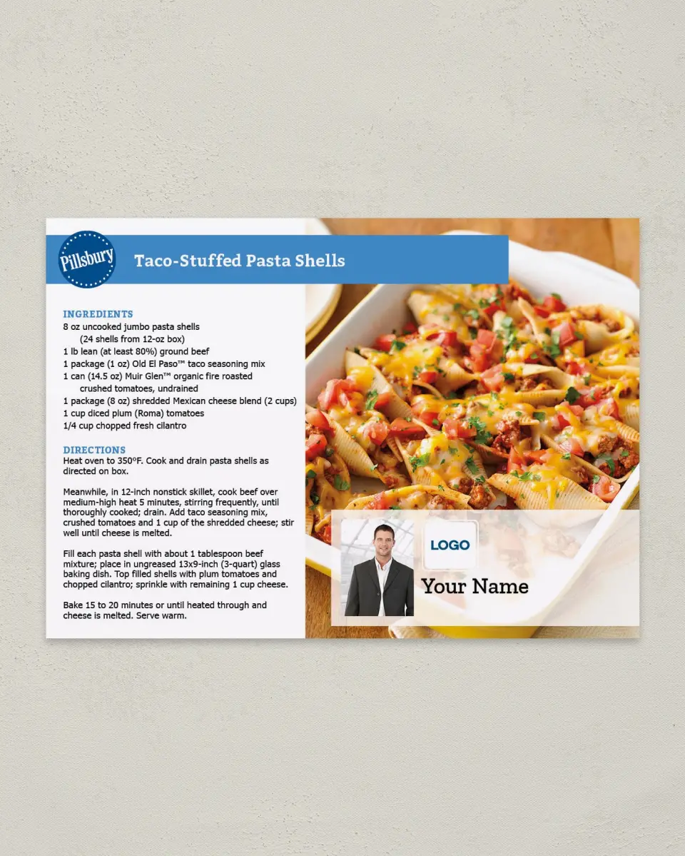 This is a 4¼" x 6" Postcard called Pillsbury -  Pasta Shells printed in full color