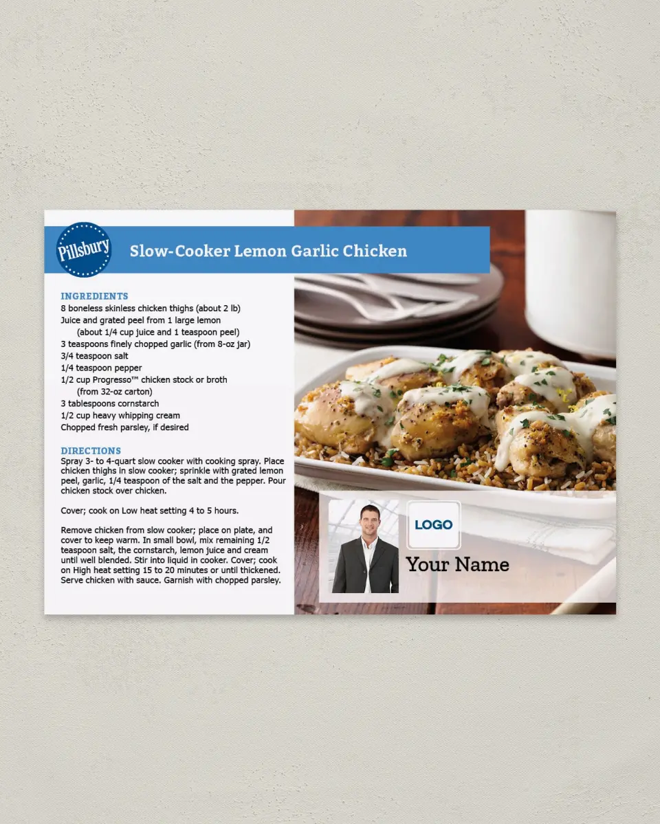 This is a 4¼" x 6" Postcard called Pillsbury -  Lemon Garlic Chicken printed in full color