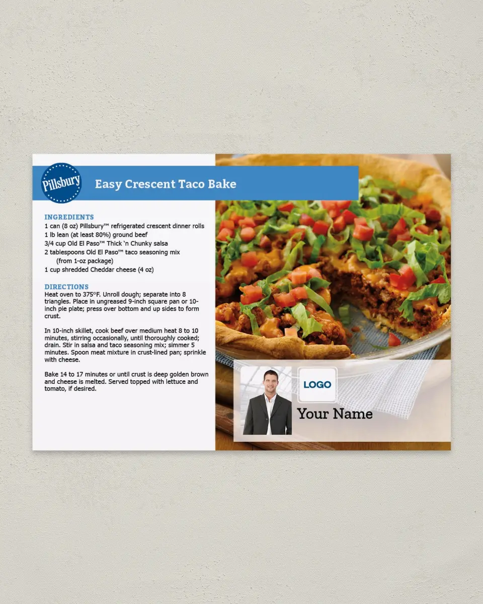 This is a 4¼" x 6" Postcard called Pillsbury -  Taco Bake printed in full color