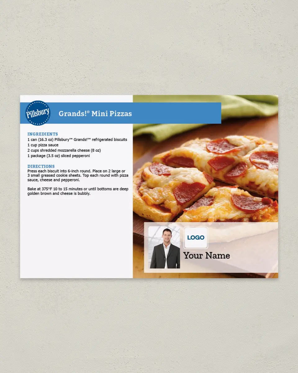 This is a 4¼" x 6" Postcard called Pillsbury -  Mini Pizzas printed in full color