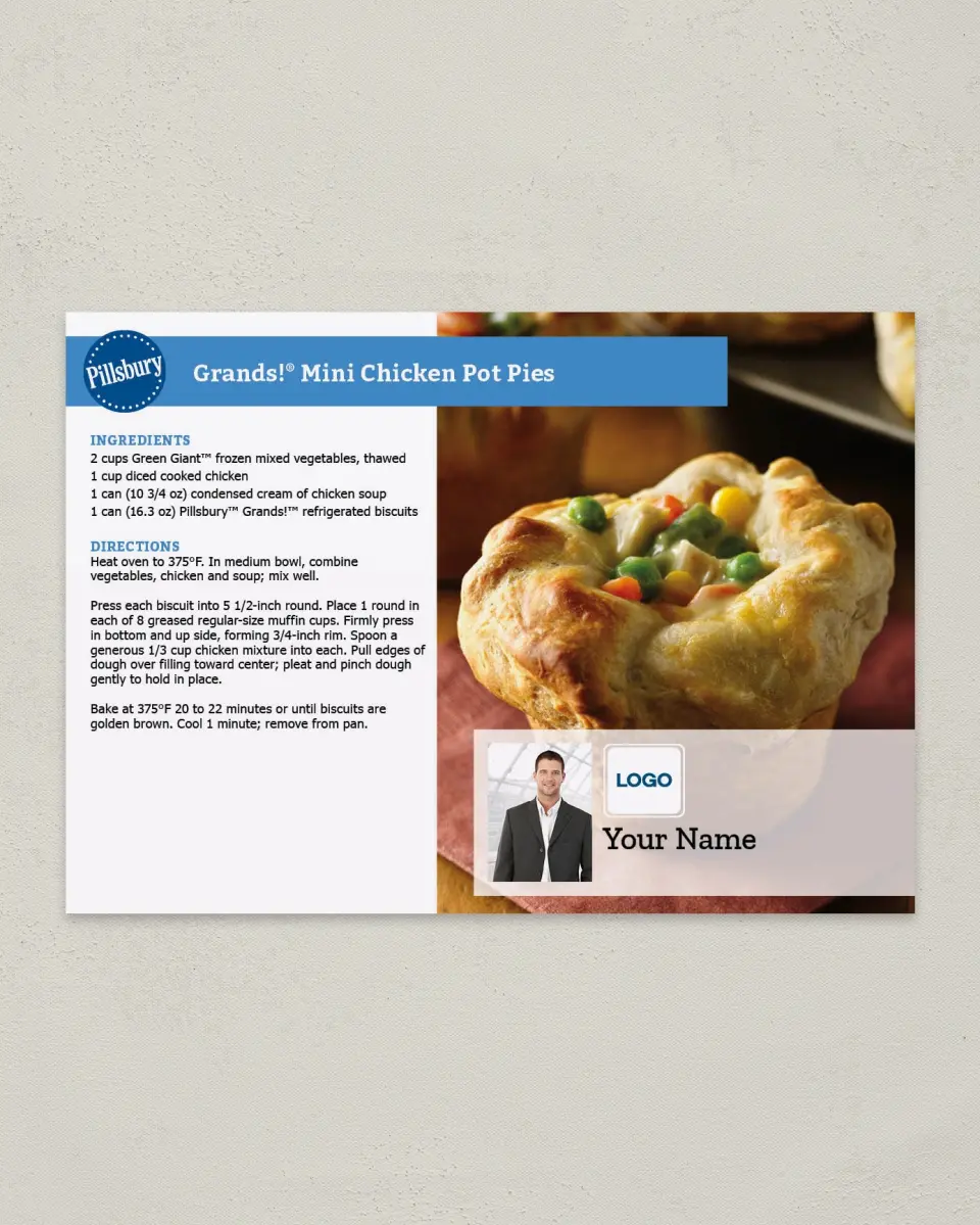This is a 4¼" x 6" Postcard called Pillsbury -  Mini Pot Pies printed in full color