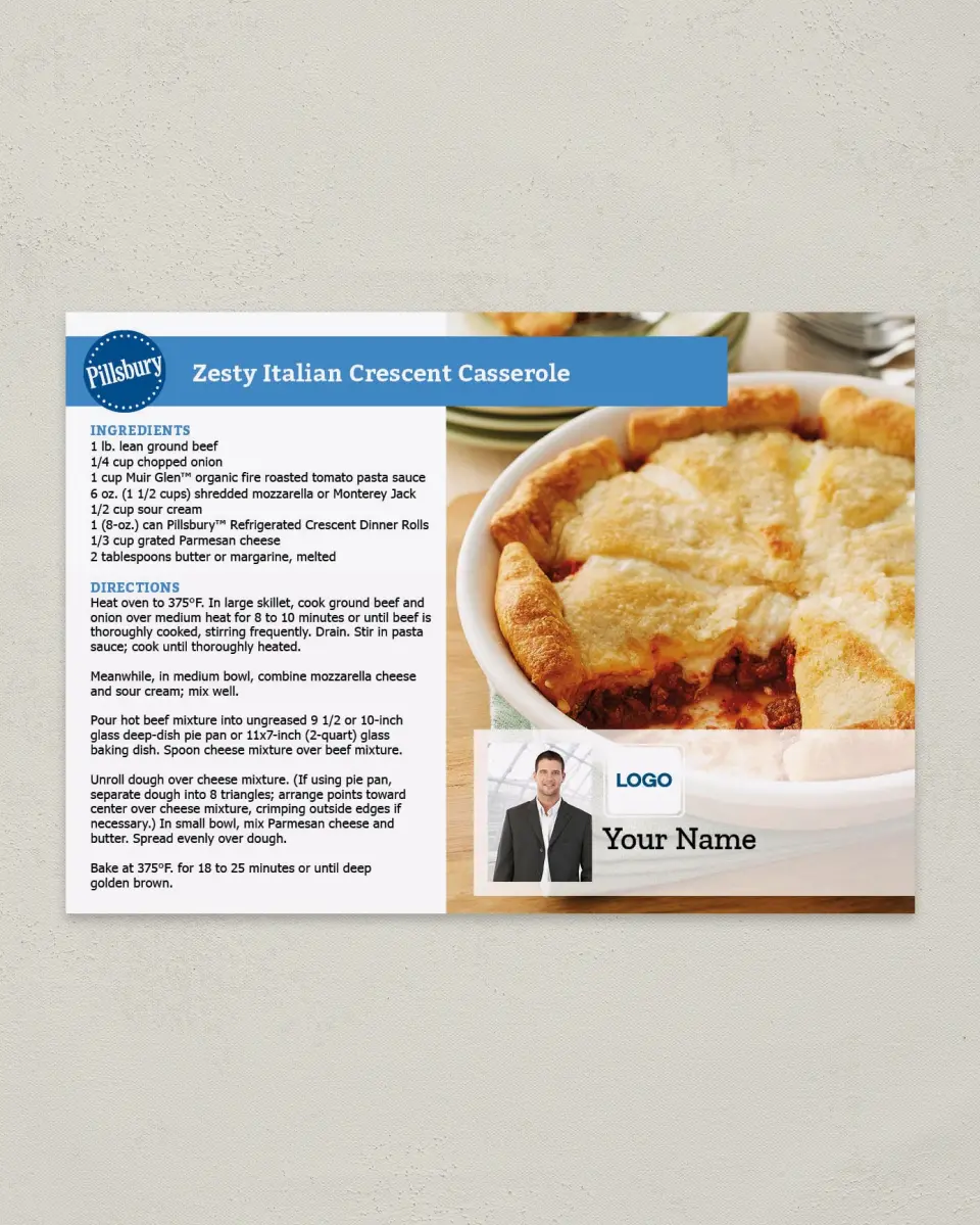 This is a 4¼" x 6" Postcard called Pillsbury -  Zesty Casserole printed in full color