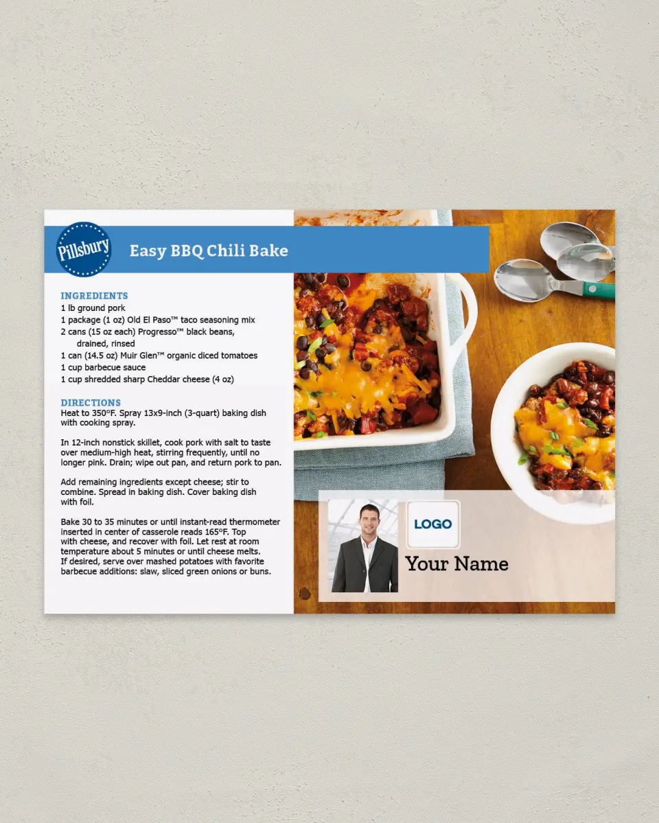 This is a 4¼" x 6" Postcard called Pillsbury -  Easy Chili Bake printed in full color