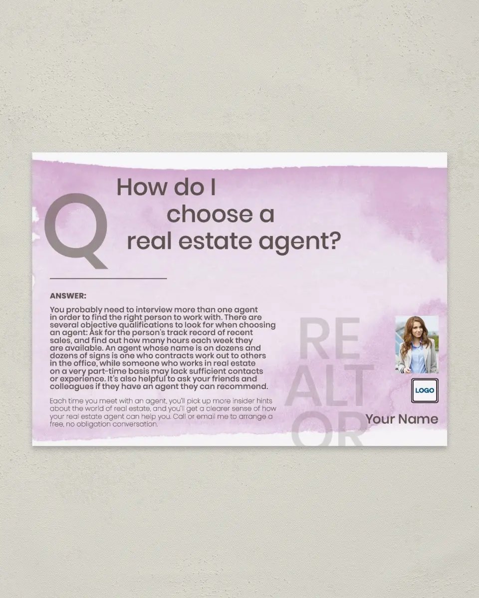 This is a 4¼" x 6" Postcard called Choosing an Agent printed in full color