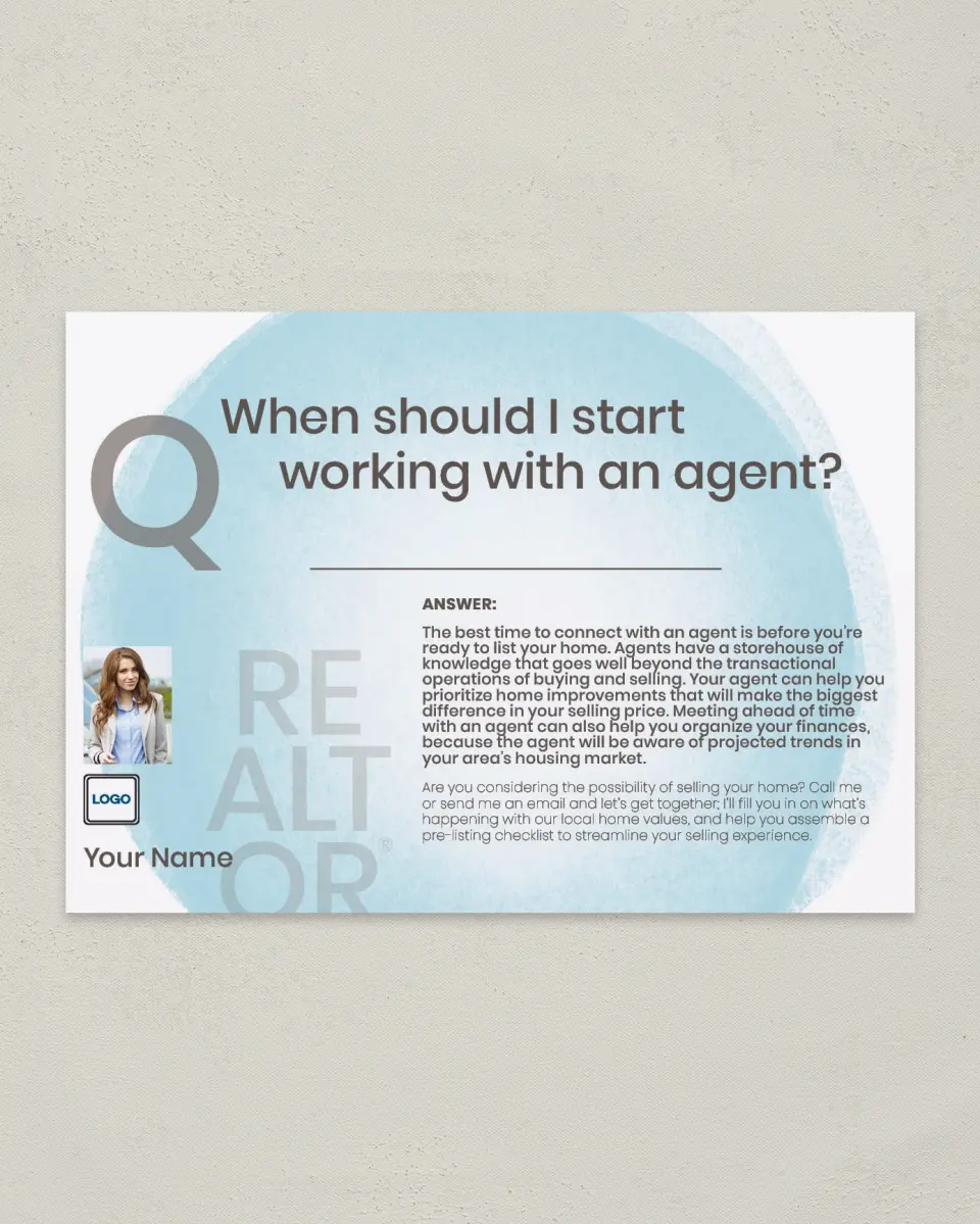 This is a 4¼" x 6" Postcard called Working with an Agent printed in full color