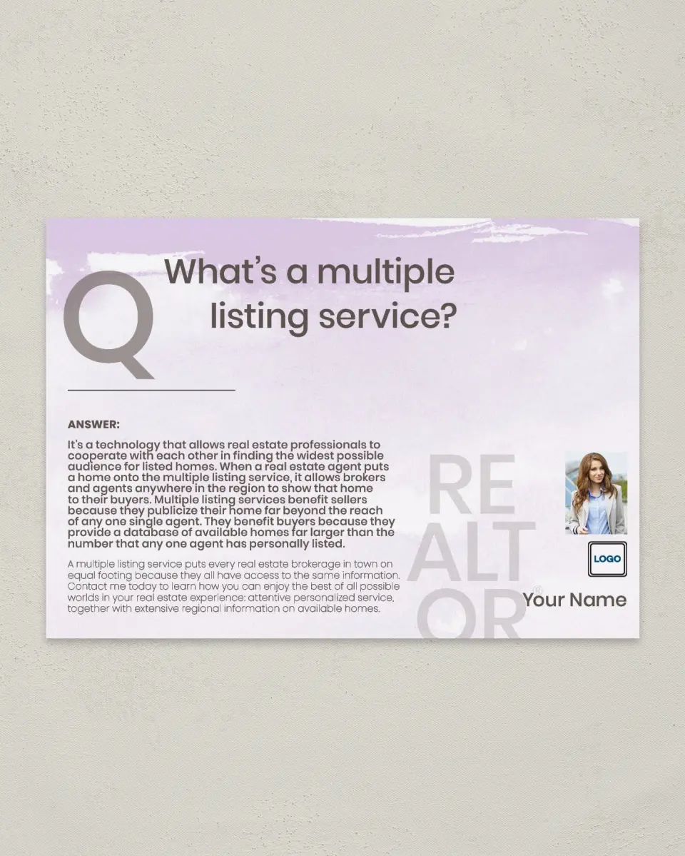 This is a 4¼" x 6" Postcard called Multiple Listing Service printed in full color