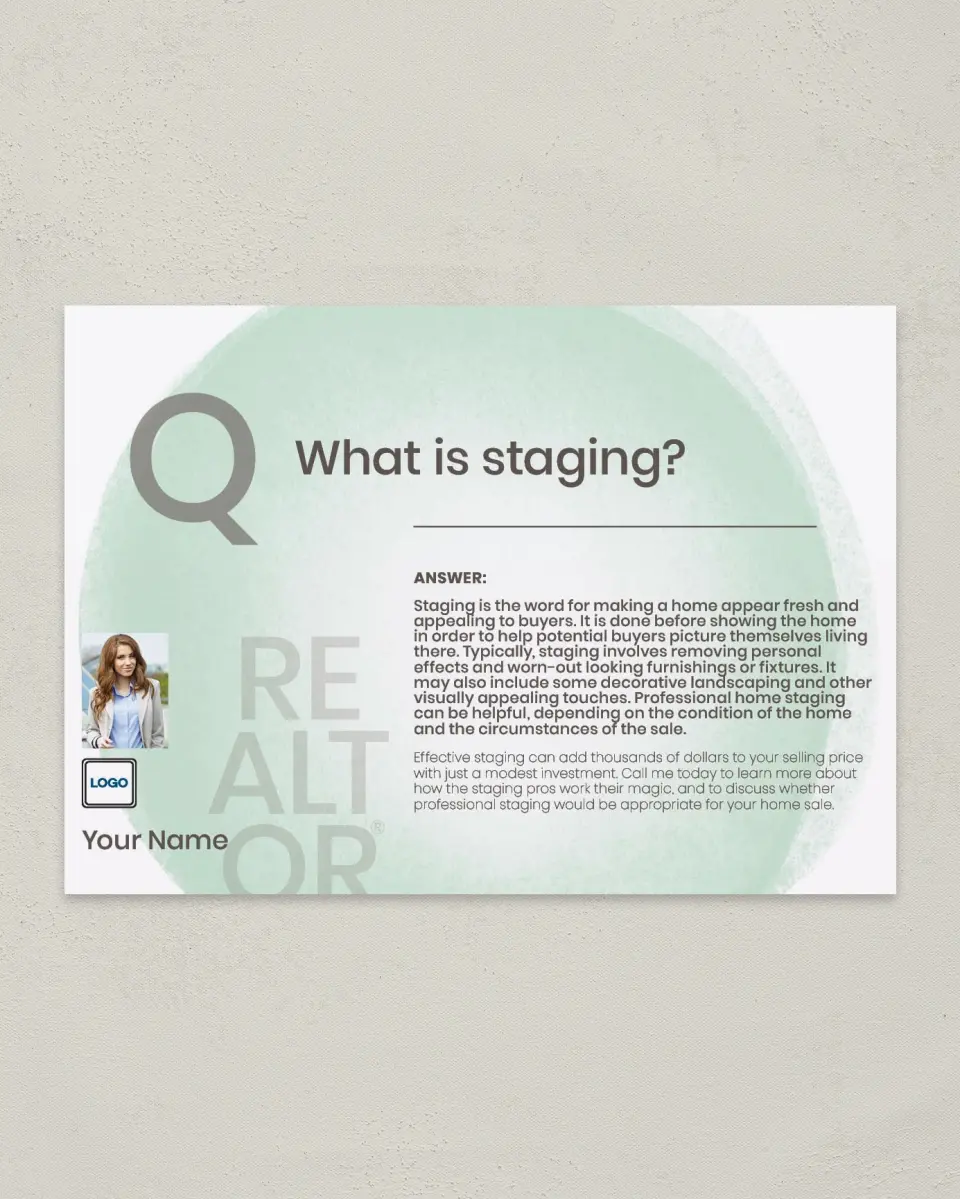 This is a 4¼" x 6" Postcard called Staging Matters printed in full color
