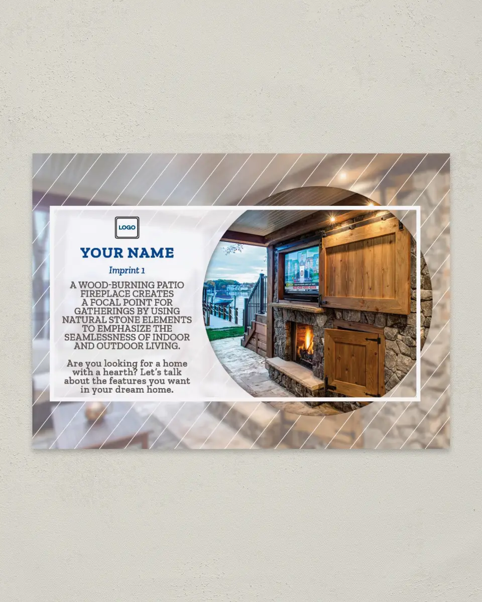 This is a 4¼" x 6" Postcard called Dream Spaces - Patio Fireplace printed in full color