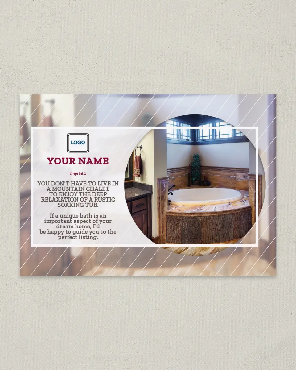This is a 4¼" x 6" Postcard called Dream Spaces - Unique Bath printed in full color