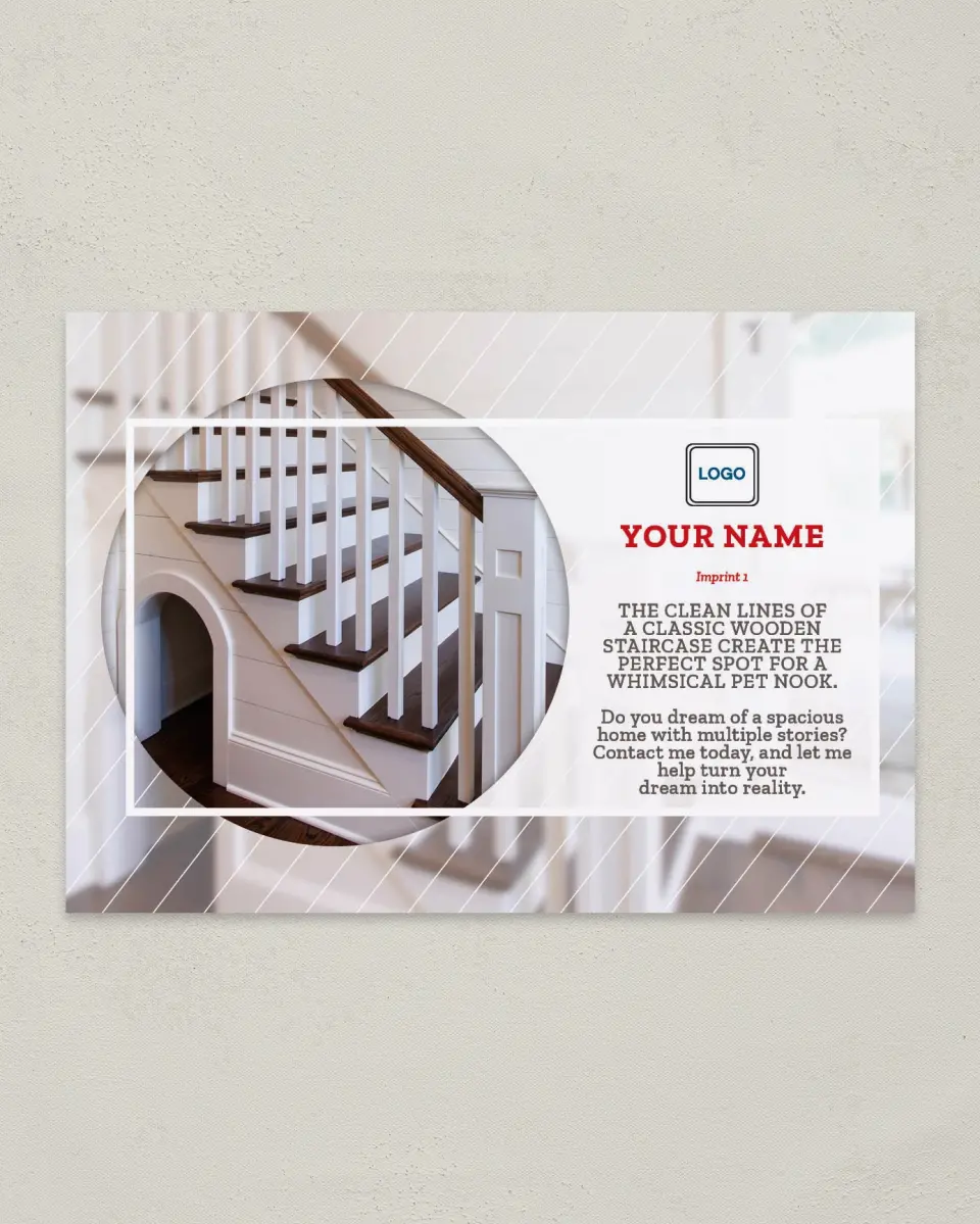 This is a 4¼" x 6" Postcard called Dream Spaces - Classic Staircase printed in full color