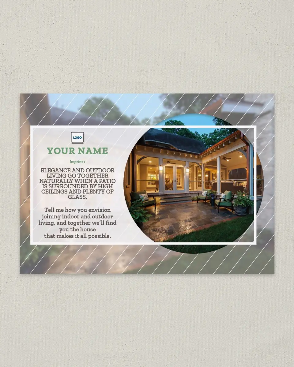 This is a 4¼" x 6" Postcard called Dream Spaces - Outdoor Living printed in full color