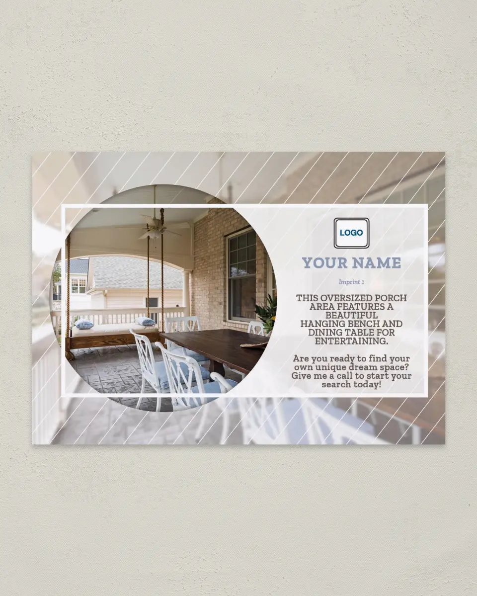 This is a 4¼" x 6" Postcard called Dream Spaces - Porch Envy printed in full color