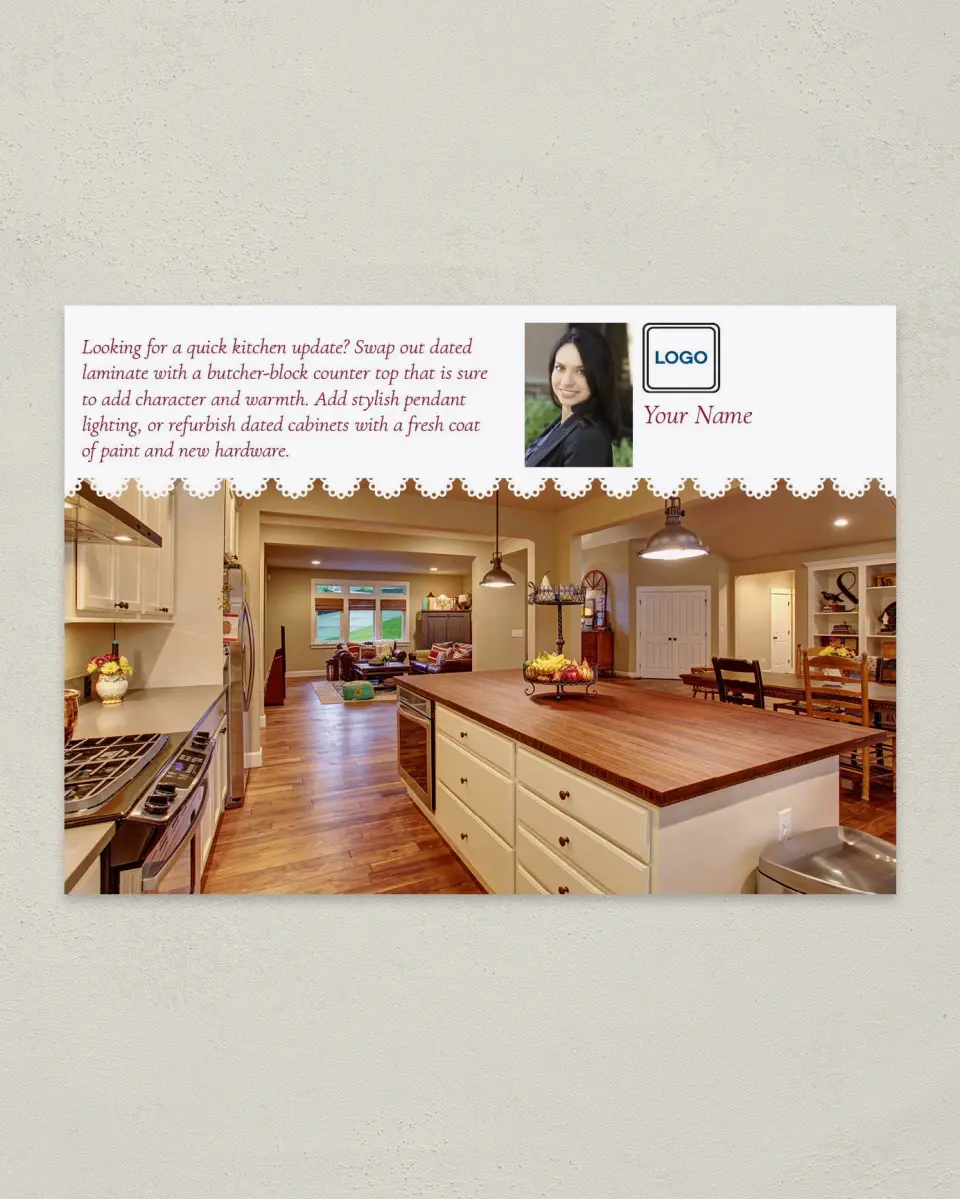 This is a 4¼" x 6" Postcard called Kitchen Updated printed in full color