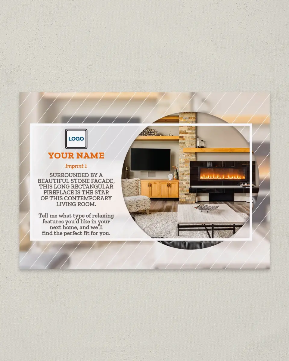 This is a 4¼" x 6" Postcard called Showcase Fireplace printed in full color