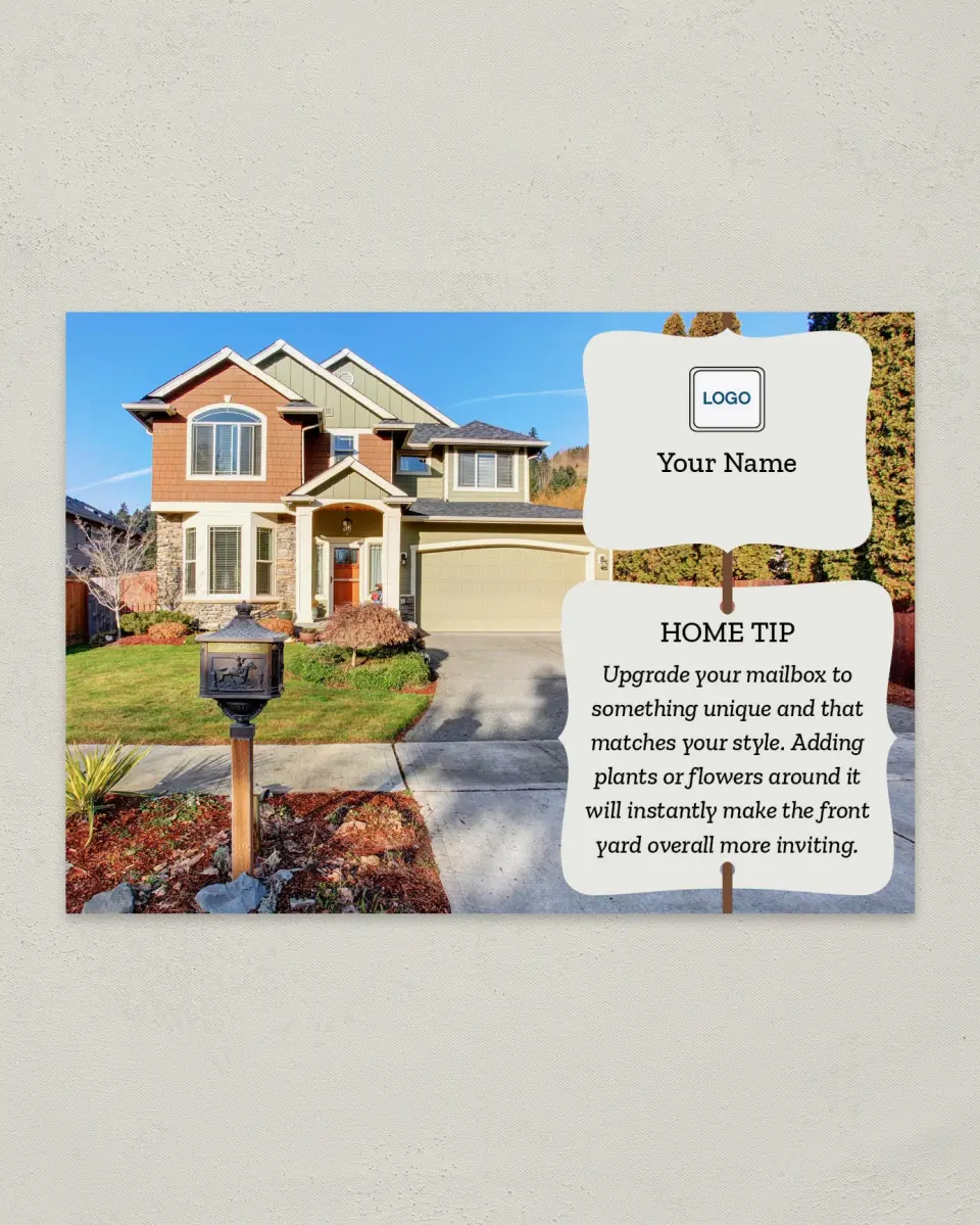 This is a 4¼" x 6" Postcard called Home Tip - Mailbox Focus printed in full color