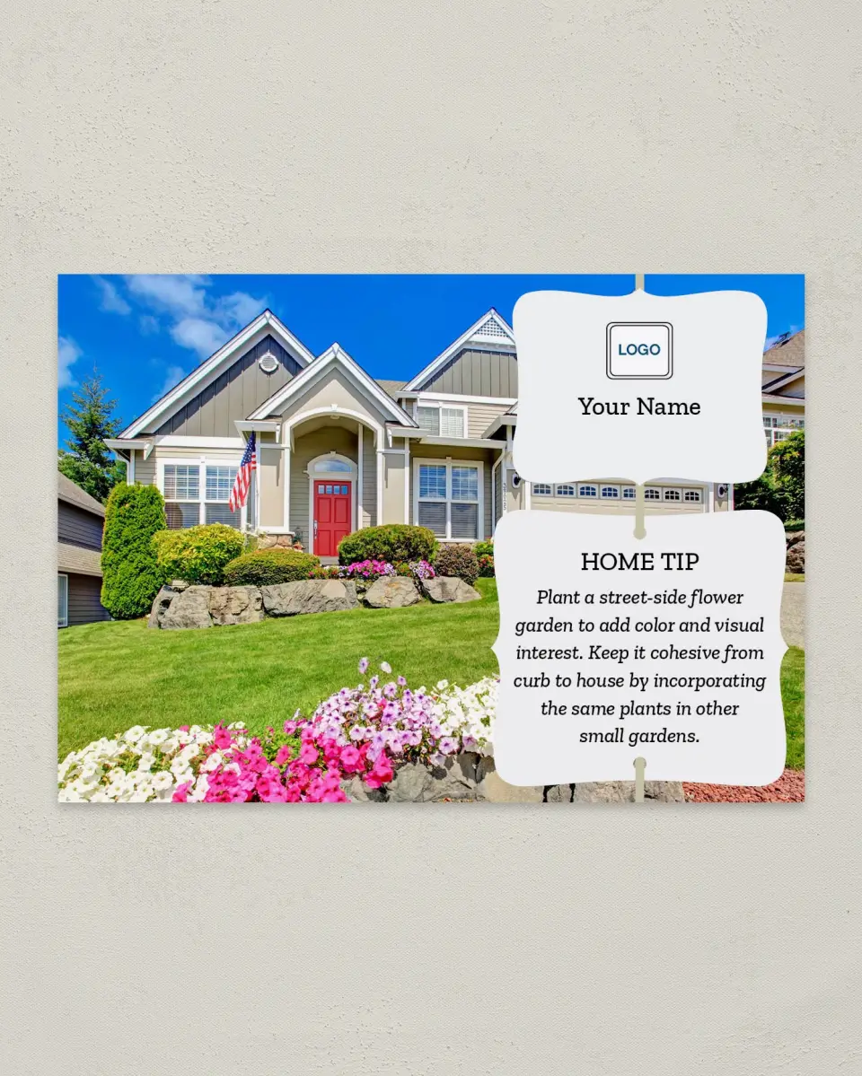 This is a 4¼" x 6" Postcard called Home Tip - Streetside Garden printed in full color