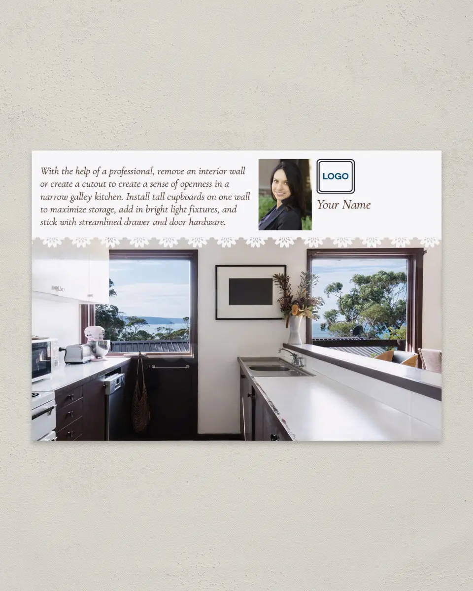 This is a 4¼" x 6" Postcard called Open Kitchen printed in full color