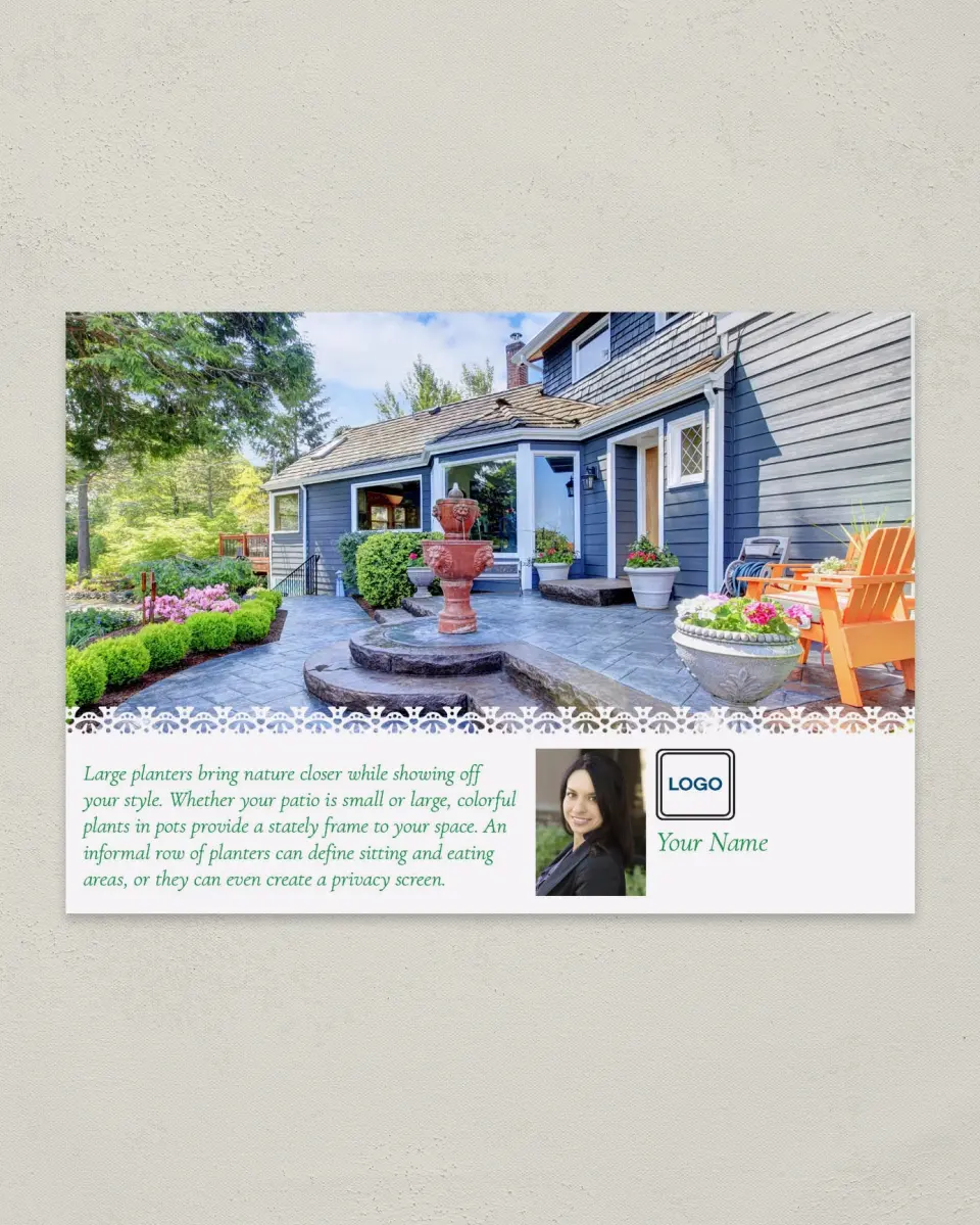 This is a 4¼" x 6" Postcard called Colorful Planters printed in full color