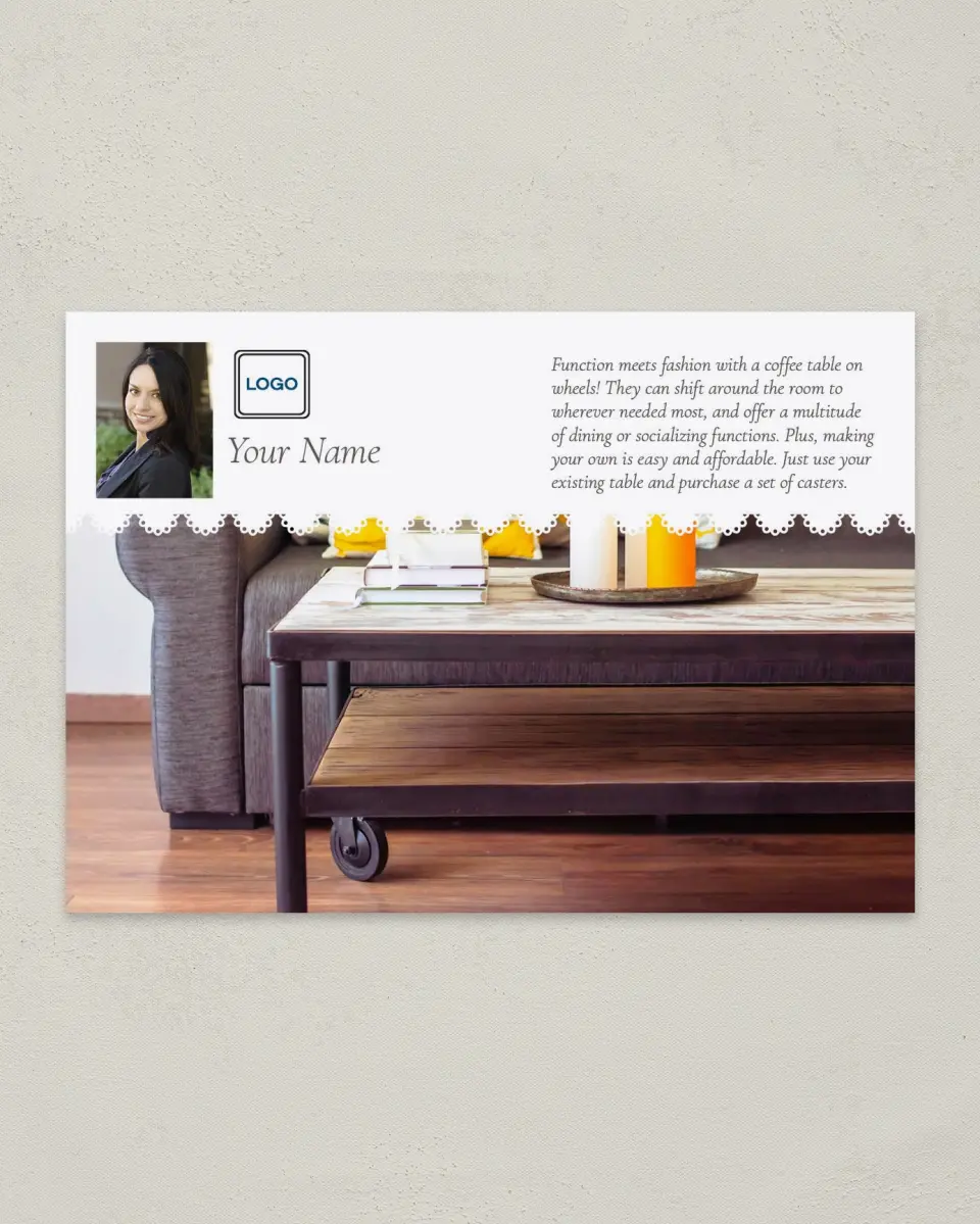 This is a 4¼" x 6" Postcard called Table on Wheels printed in full color