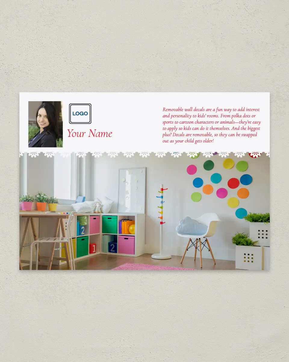 This is a 4¼" x 6" Postcard called Wall Decals printed in full color