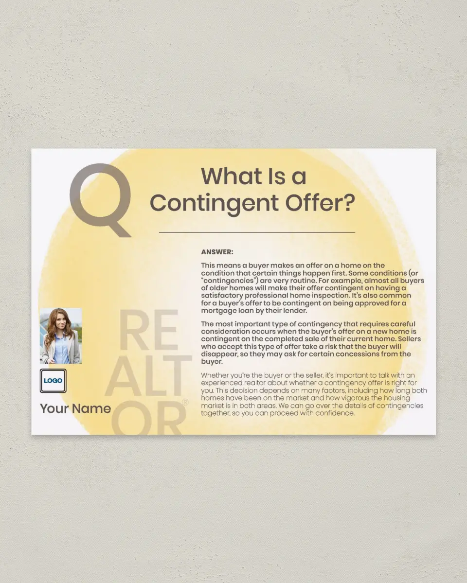 This is a 4¼" x 6" Postcard called Contingent Offer printed in full color