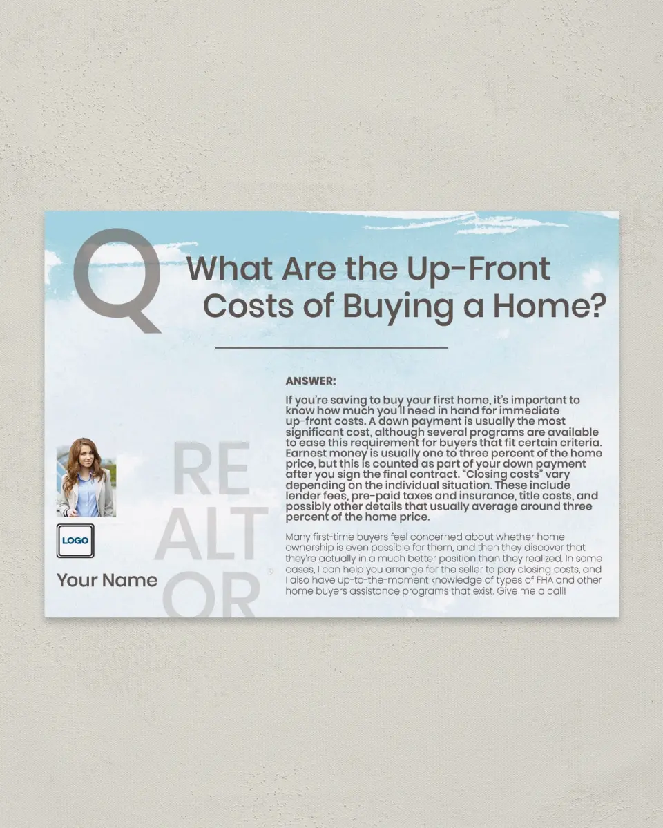 This is a 4¼" x 6" Postcard called Up-Front Costs printed in full color