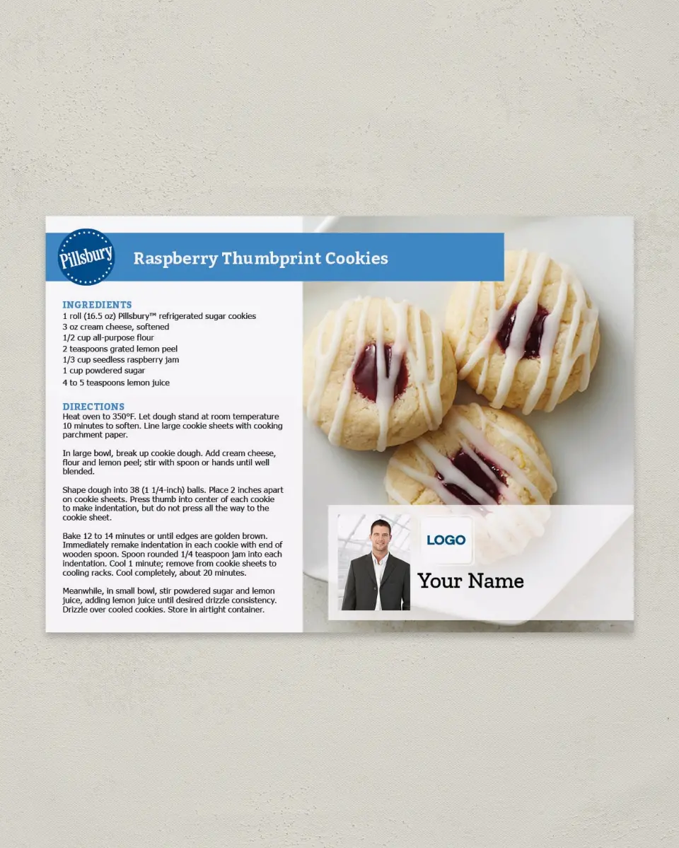 This is a 4¼" x 6" Postcard called Raspberry Thumbprint Cookies printed in full color