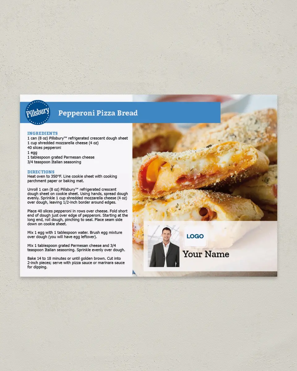 This is a 4¼" x 6" Postcard called Pepperoni Pizza Bread printed in full color